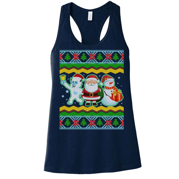 Cute Yeti Santa and Snowman Ugly Sweater Women's Racerback Tank