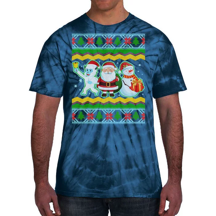 Cute Yeti Santa and Snowman Ugly Sweater Tie-Dye T-Shirt