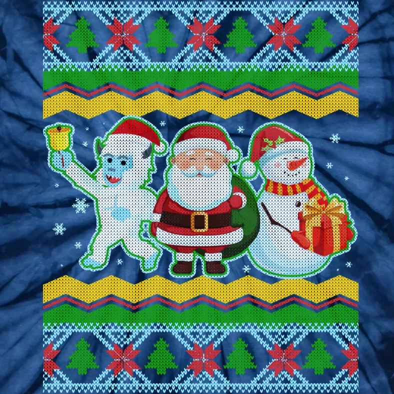 Cute Yeti Santa and Snowman Ugly Sweater Tie-Dye T-Shirt