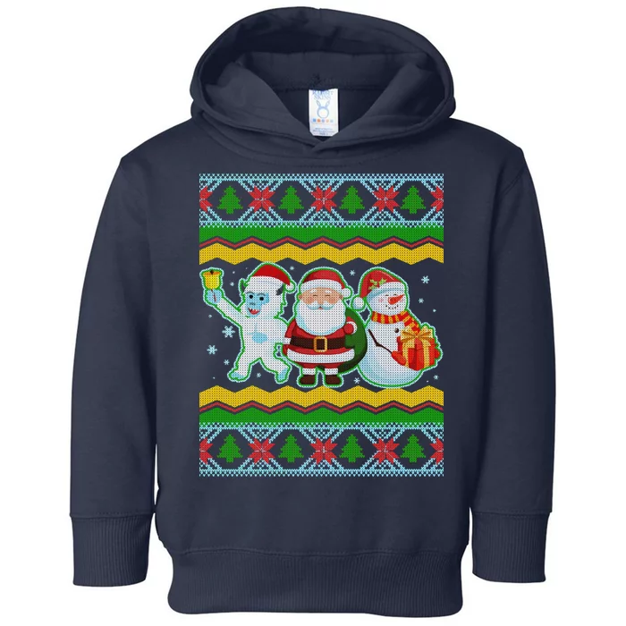 Cute Yeti Santa and Snowman Ugly Sweater Toddler Hoodie