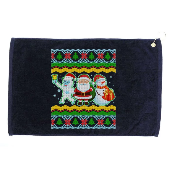 Cute Yeti Santa and Snowman Ugly Sweater Grommeted Golf Towel