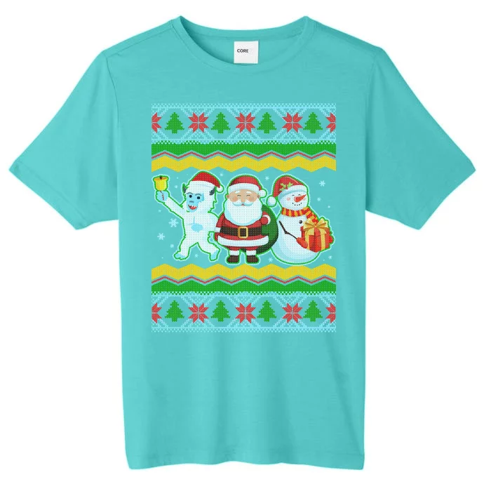 Cute Yeti Santa and Snowman Ugly Sweater ChromaSoft Performance T-Shirt