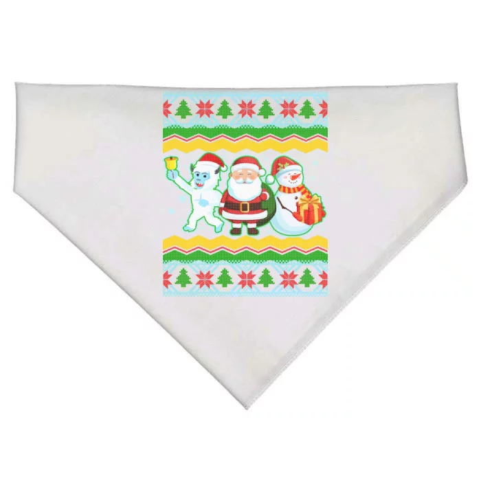 Cute Yeti Santa and Snowman Ugly Sweater USA-Made Doggie Bandana