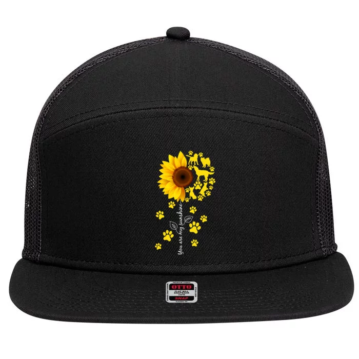 Cute You Are My Sunshine Sunflower Dogs 7 Panel Mesh Trucker Snapback Hat