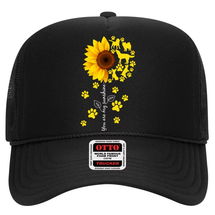 Cute You Are My Sunshine Sunflower Dogs High Crown Mesh Trucker Hat