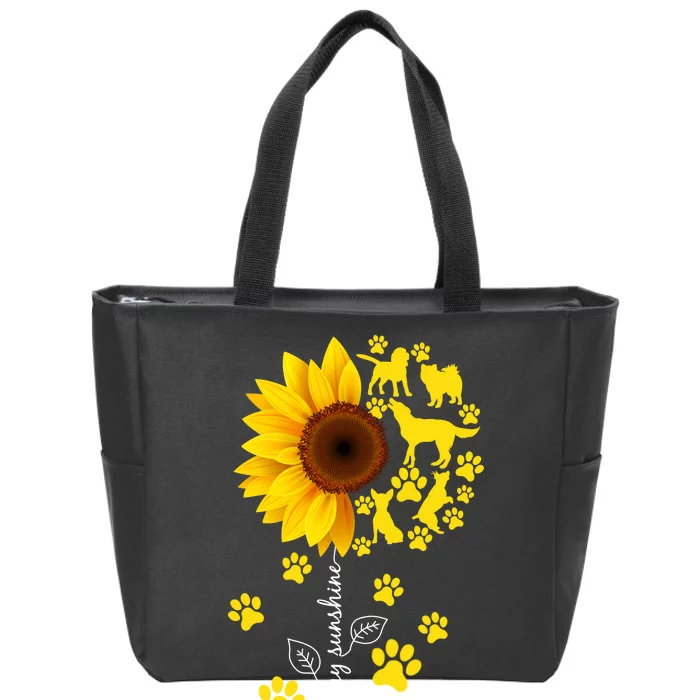 Cute You Are My Sunshine Sunflower Dogs Zip Tote Bag