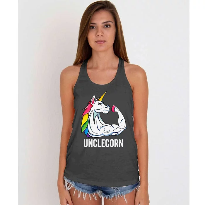 Cute Unicorn Uncle Birthday Party Apparel UncleCorn Women's Knotted Racerback Tank