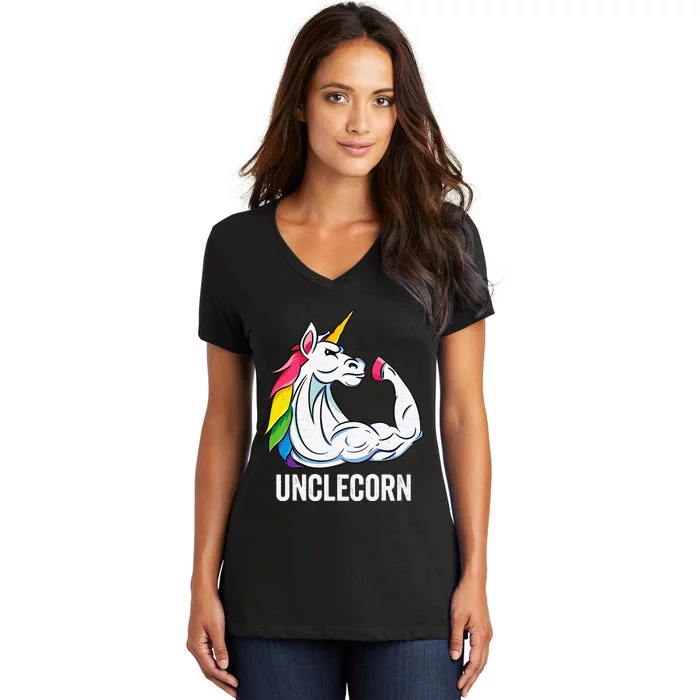 Cute Unicorn Uncle Birthday Party Apparel UncleCorn Women's V-Neck T-Shirt