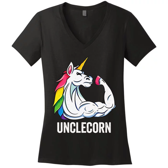 Cute Unicorn Uncle Birthday Party Apparel UncleCorn Women's V-Neck T-Shirt