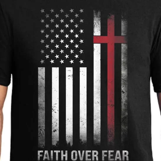 Christian US USA Flag American Christ Faith Over Fear Cross Pajama Set