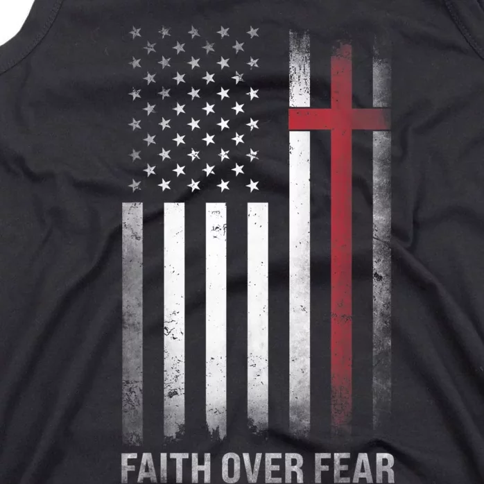 Christian US USA Flag American Christ Faith Over Fear Cross Tank Top