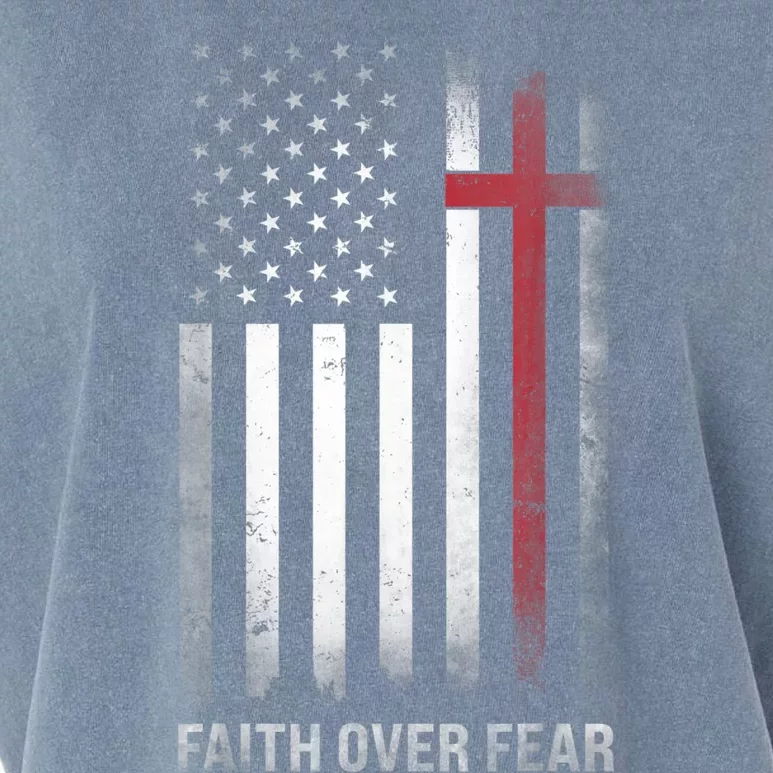 Christian US USA Flag American Christ Faith Over Fear Cross Garment-Dyed Women's Muscle Tee