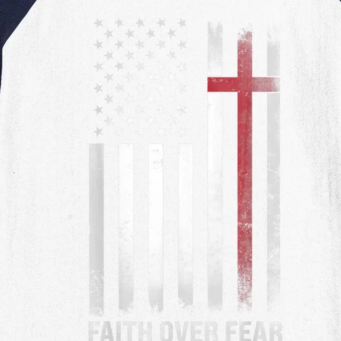 Christian US USA Flag American Christ Faith Over Fear Cross Baseball Sleeve Shirt