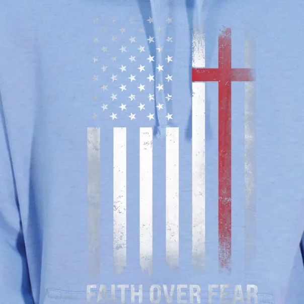 Christian US USA Flag American Christ Faith Over Fear Cross Unisex Surf Hoodie