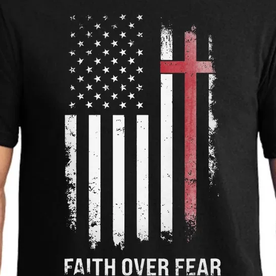 Christian US USA Flag American Christ Faith Over Fear Cross Pajama Set