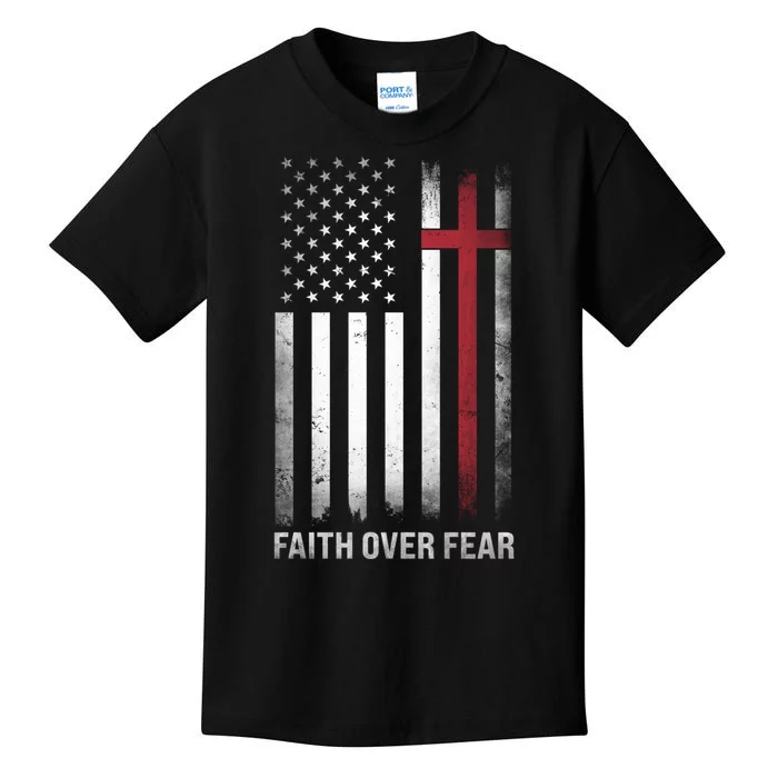 Christian Us Usa Flag American Christ Faith Over Fear Cross Kids T-Shirt