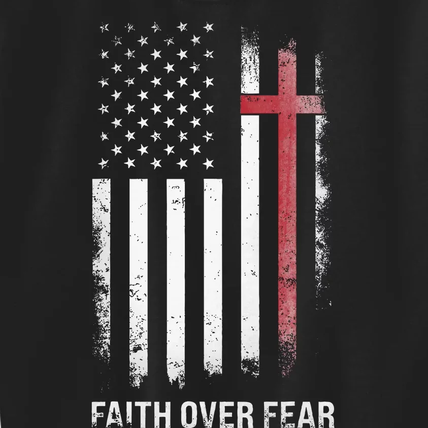 Christian Us Usa Flag American Christ Faith Over Fear Cross Kids Sweatshirt