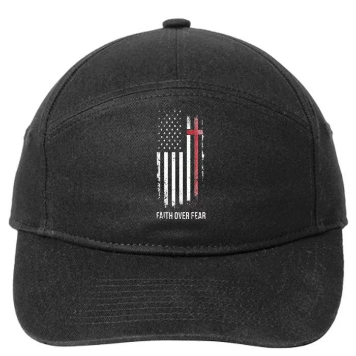 Christian US USA Flag American Christ Faith Over Fear Cross 7-Panel Snapback Hat