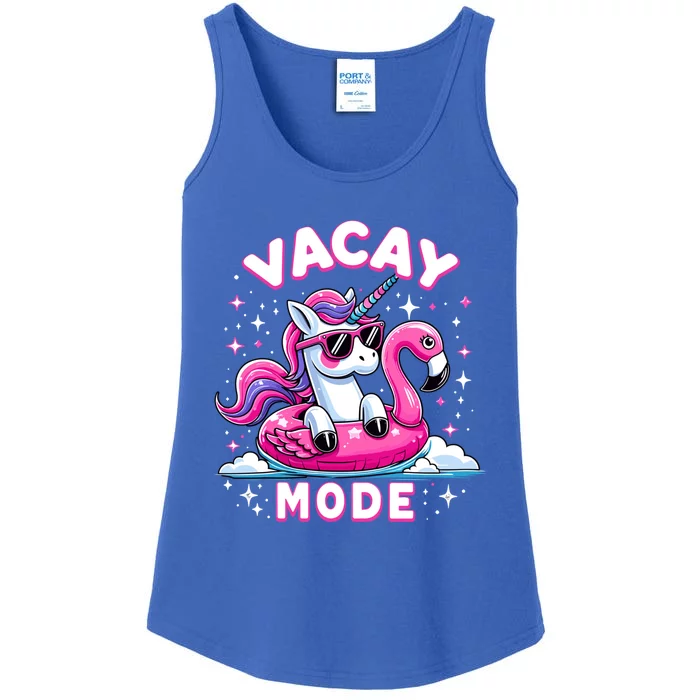 Cute Unicorn Vacay Mode Funny Family Vacation Flamingo Gift Ladies Essential Tank