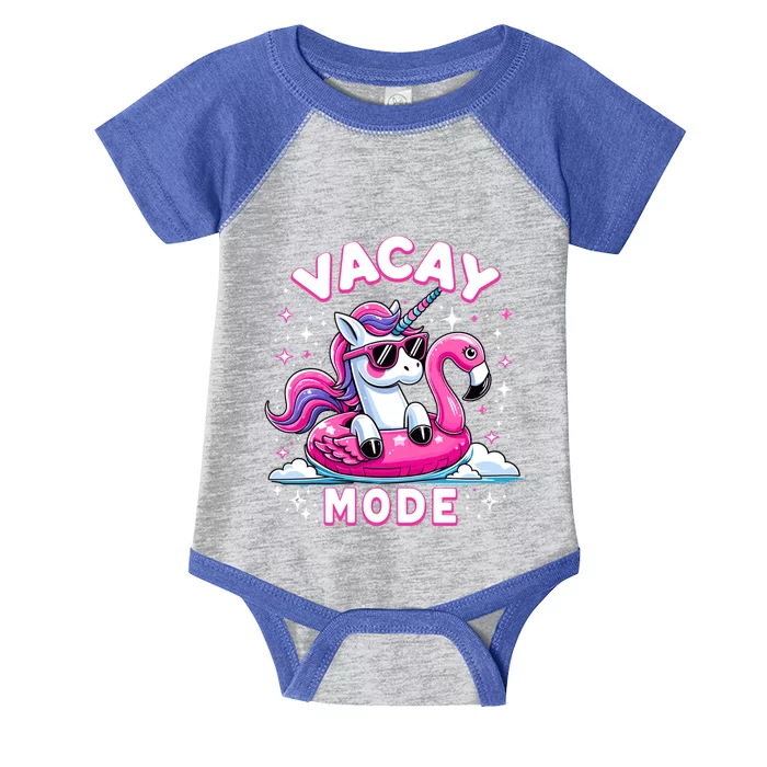 Cute Unicorn Vacay Mode Funny Family Vacation Flamingo Gift Infant Baby Jersey Bodysuit