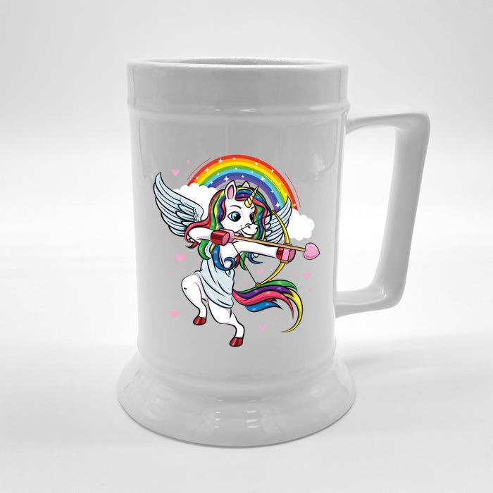 Cute Unicorn Valentines Day Heart Rainbow Cool Gift Front & Back Beer Stein