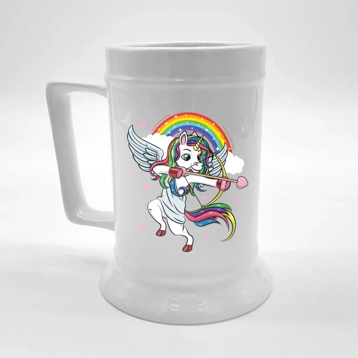 Cute Unicorn Valentines Day Heart Rainbow Cool Gift Front & Back Beer Stein