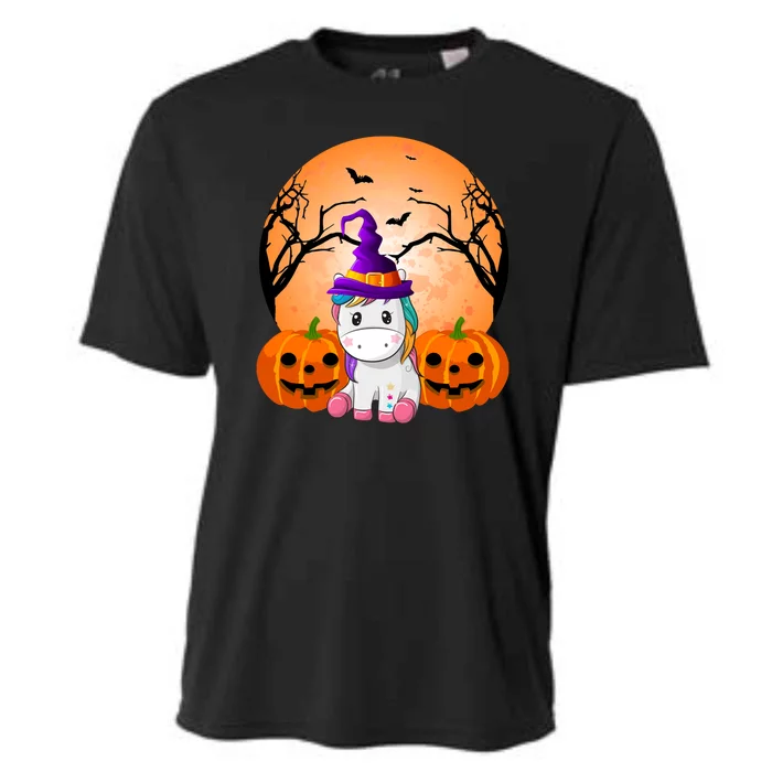 Cute Unicorn Witch Jack O Lantern Halloween Cooling Performance Crew T-Shirt