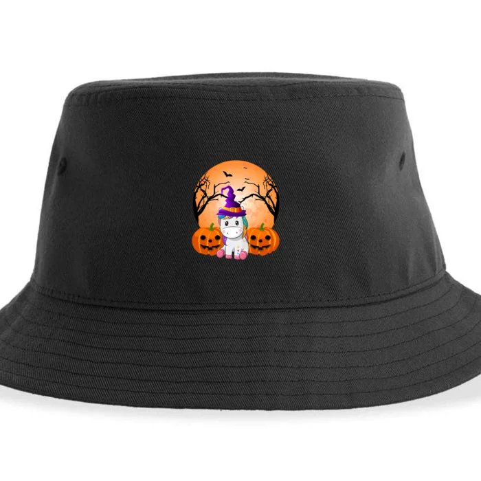 Cute Unicorn Witch Jack O Lantern Halloween Sustainable Bucket Hat