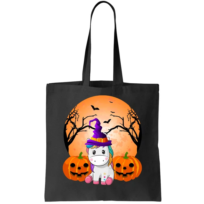 Cute Unicorn Witch Jack O Lantern Halloween Tote Bag