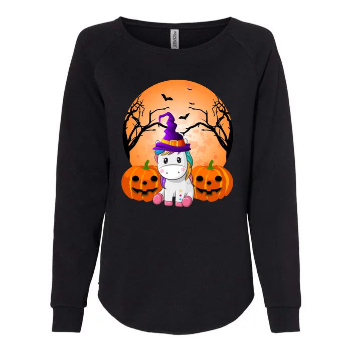 Cute Unicorn Witch Jack O Lantern Halloween Womens California Wash Sweatshirt