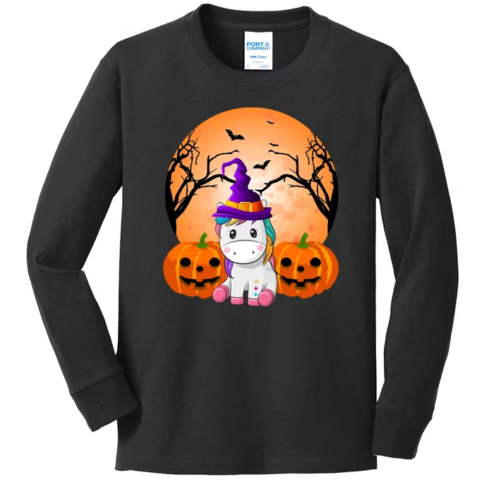 Cute Unicorn Witch Jack O Lantern Halloween Kids Long Sleeve Shirt