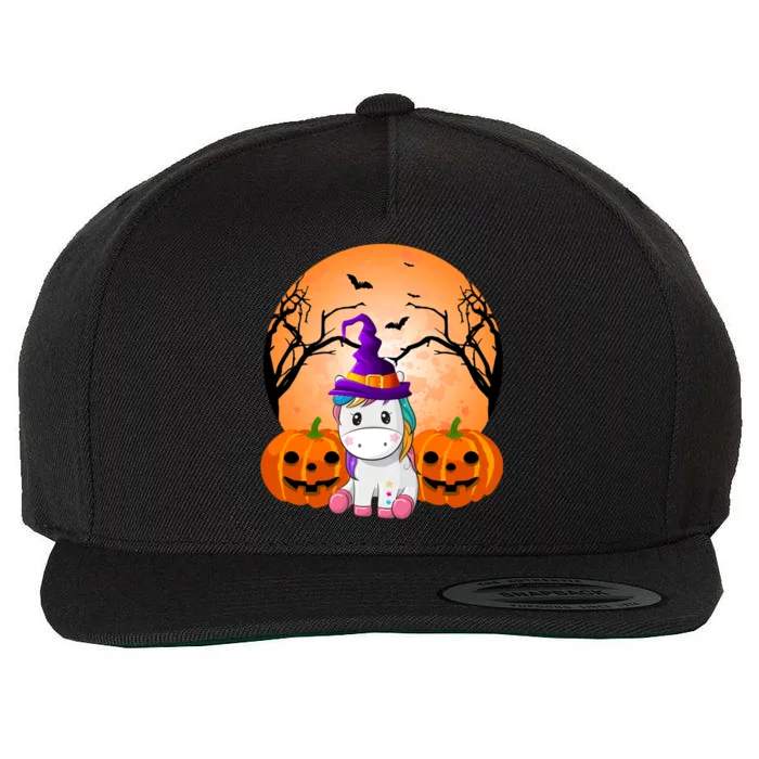 Cute Unicorn Witch Jack O Lantern Halloween Wool Snapback Cap