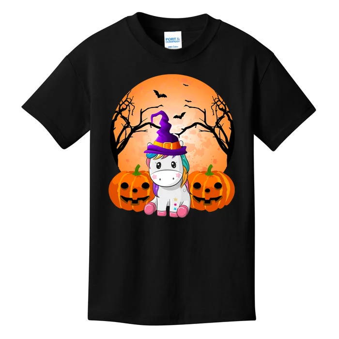 Cute Unicorn Witch Jack O Lantern Halloween Kids T-Shirt