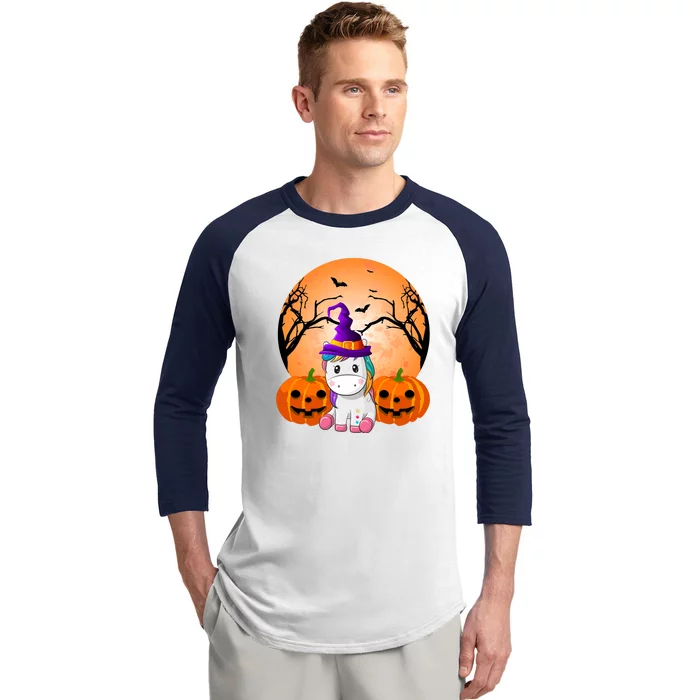 Cute Unicorn Witch Jack O Lantern Halloween Baseball Sleeve Shirt