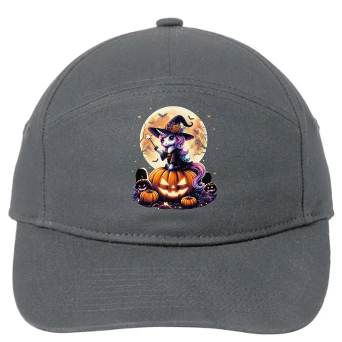 Cute Unicorn Witch Pumpkin Halloween Gift 7-Panel Snapback Hat