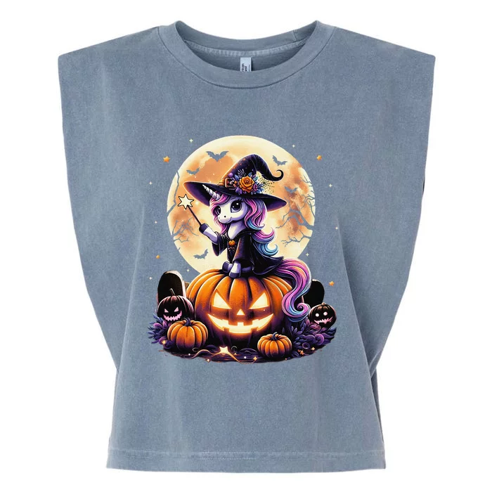 Cute Unicorn Witch Pumpkin Halloween Gift Garment-Dyed Women's Muscle Tee