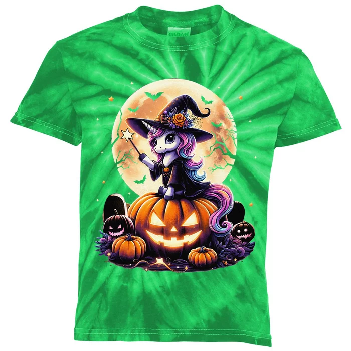 Cute Unicorn Witch Pumpkin Halloween Gift Kids Tie-Dye T-Shirt