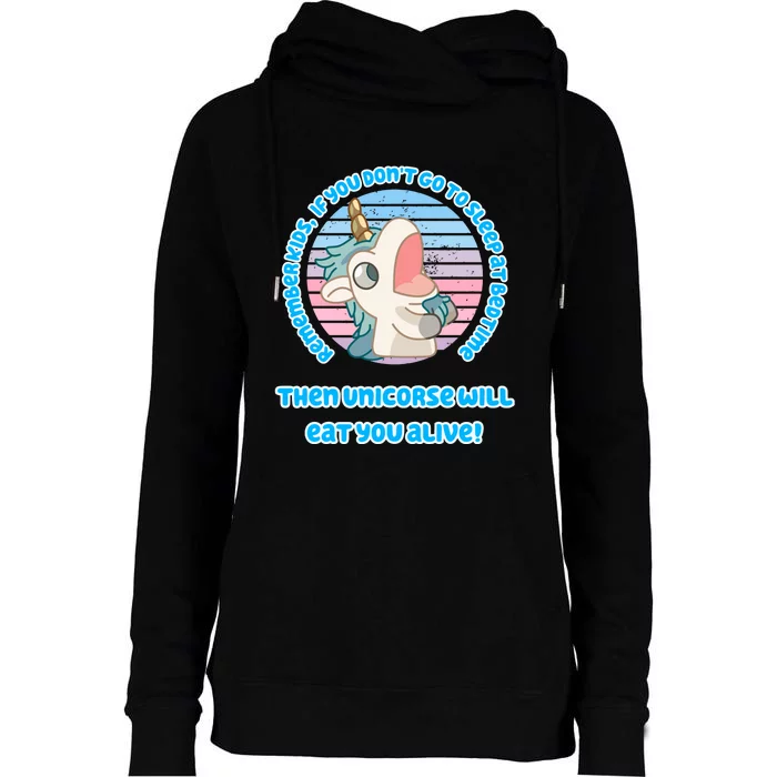 Cute Unicorse Will Eat You Alive Womens Funnel Neck Pullover Hood