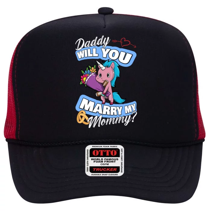 Cute Unicorn Wedding Offer Daddy Will You Marry My Mommy Great Gift High Crown Mesh Trucker Hat