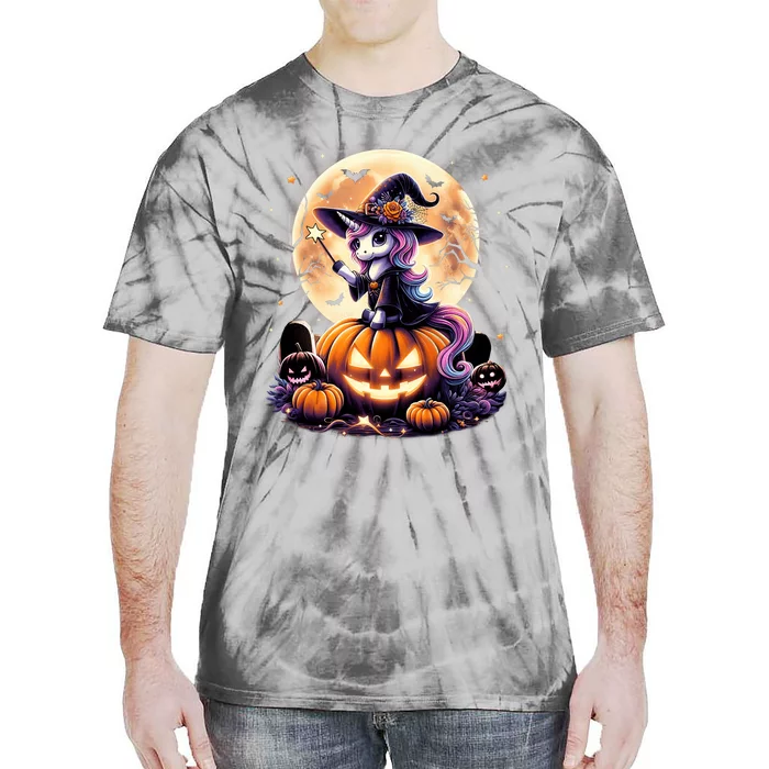 Cute Unicorn Witch Pumpkin Halloween Daughter Tie-Dye T-Shirt