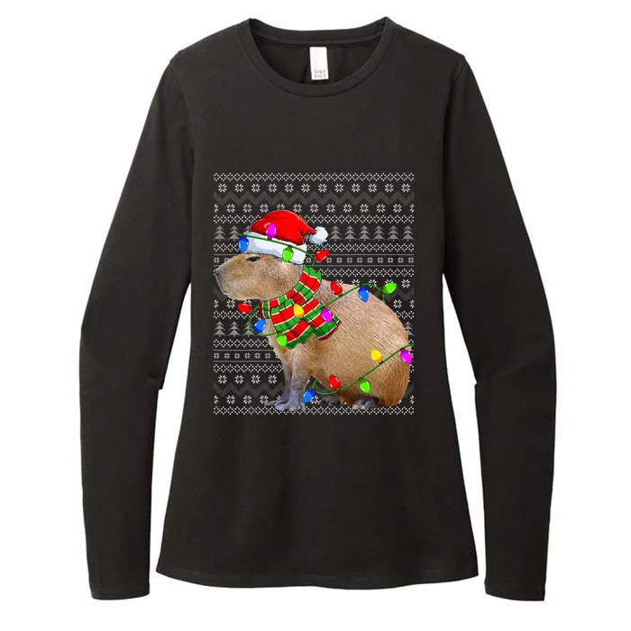 Capybara Ugly Xmas Lighting Santa Capybara Christmas Womens CVC Long Sleeve Shirt