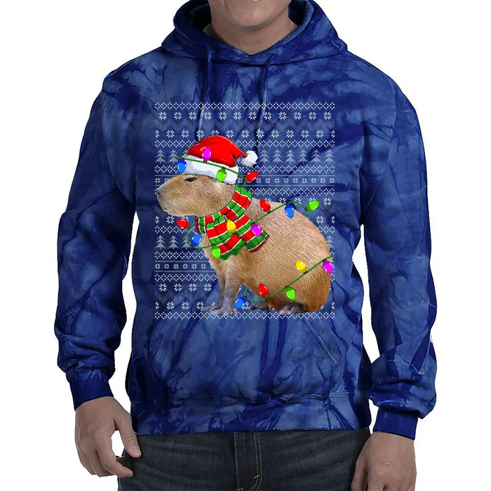 Capybara Ugly Xmas Lighting Santa Capybara Christmas Tie Dye Hoodie