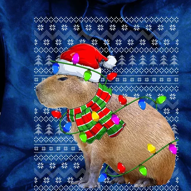 Capybara Ugly Xmas Lighting Santa Capybara Christmas Tie Dye Hoodie