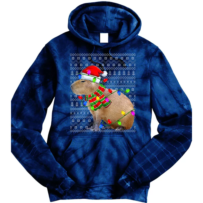 Capybara Ugly Xmas Lighting Santa Capybara Christmas Tie Dye Hoodie