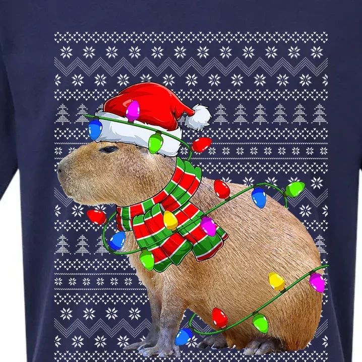 Capybara Ugly Xmas Lighting Santa Capybara Christmas Sueded Cloud Jersey T-Shirt