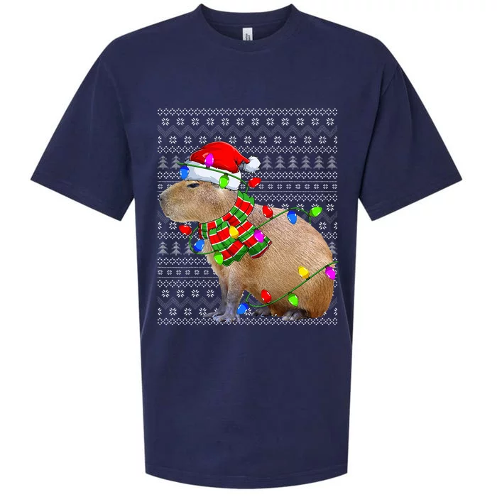 Capybara Ugly Xmas Lighting Santa Capybara Christmas Sueded Cloud Jersey T-Shirt