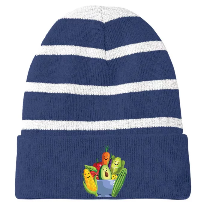 Cute Vegetarian Art For Men Women Vegan Food Veggie Lovers Striped Beanie with Solid Band