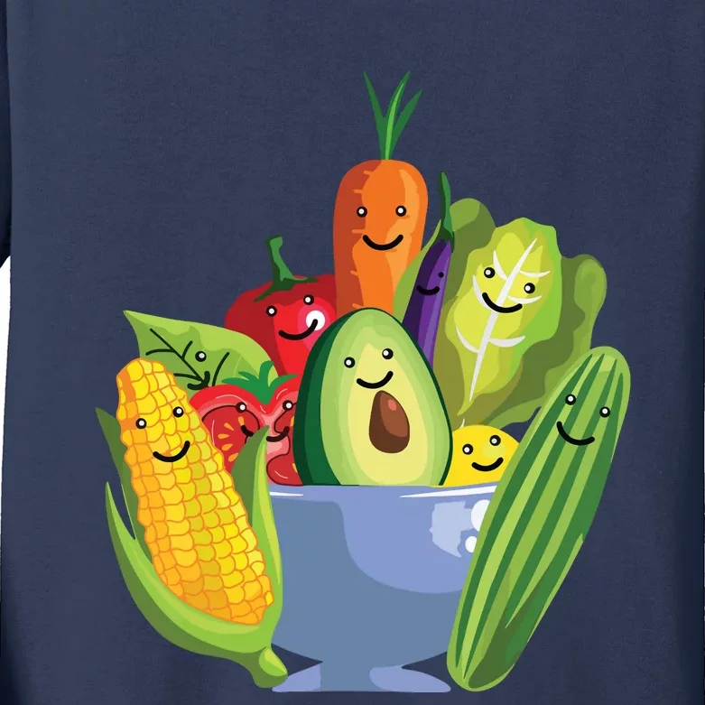 Cute Vegetarian Art For Men Women Vegan Food Veggie Lovers Kids Long Sleeve Shirt