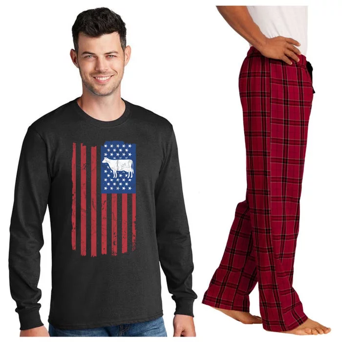 Cow Vintage American Flag Retro Dairy Farmer Gift Great Gift Long Sleeve Pajama Set