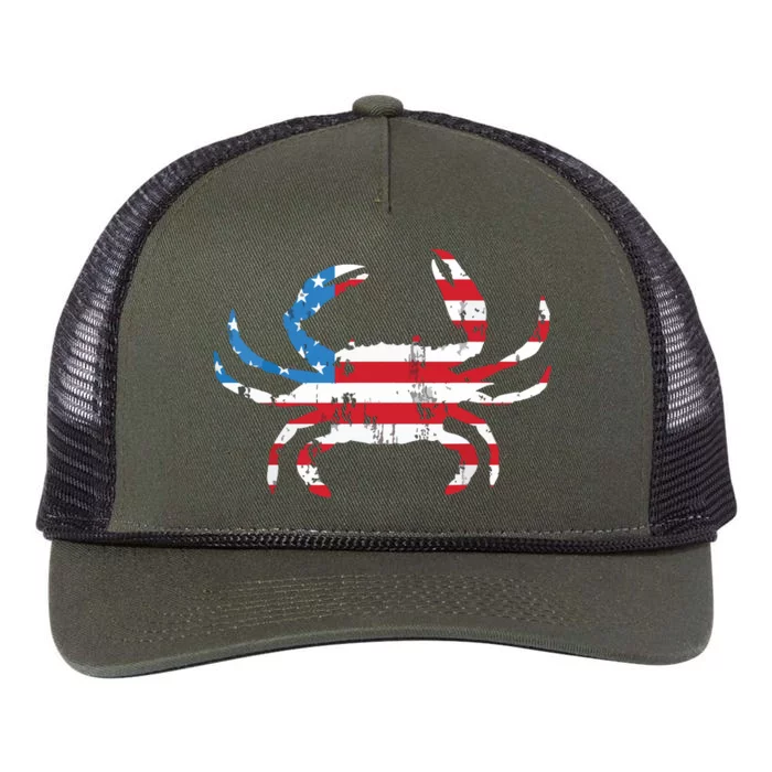 Crab Vintage American Flag Retro Rope Trucker Hat Cap